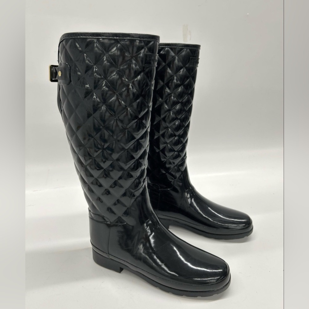 Hunter Black Quilted Gloss Rain Boots